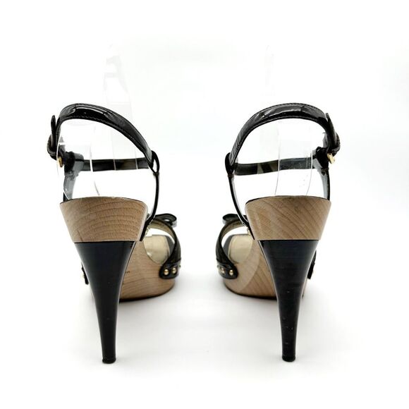 LOUIS VUITTON Idylle Monogram Platform Pumps Size 38 Peep Toe Patent Bow Brown - Picture 9 of 16